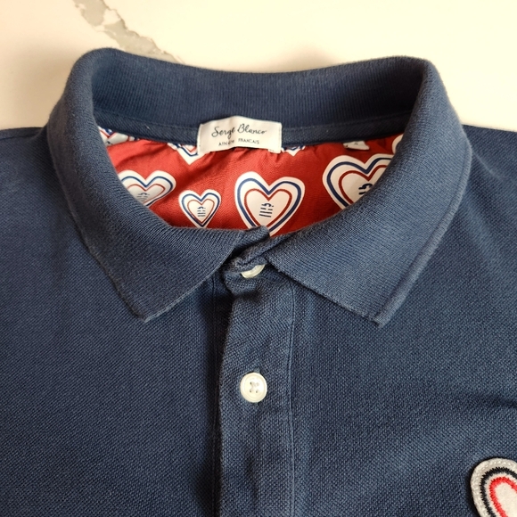 SERGE BLANCO NAVY BLUE POLO WITH HEART PATCH SIZE 2XL - Picture 7 of 7